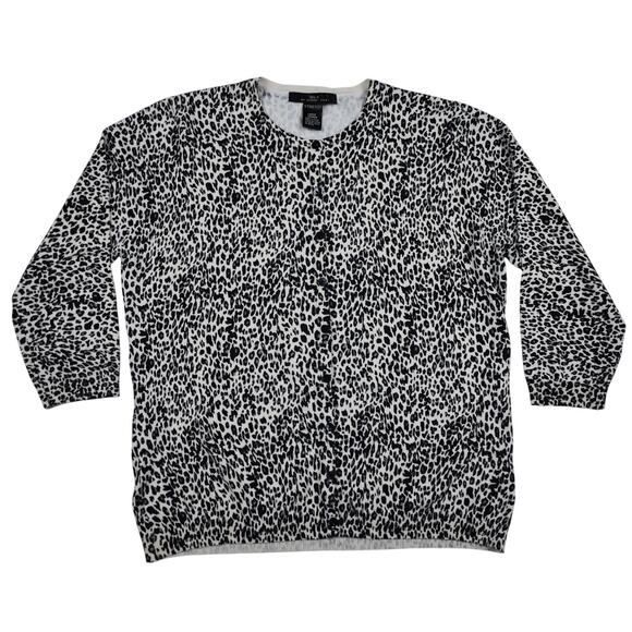 SILX August Silk black/cream leopard print cardigan sweater size SLIM FIT Large - Picture 1 of 6